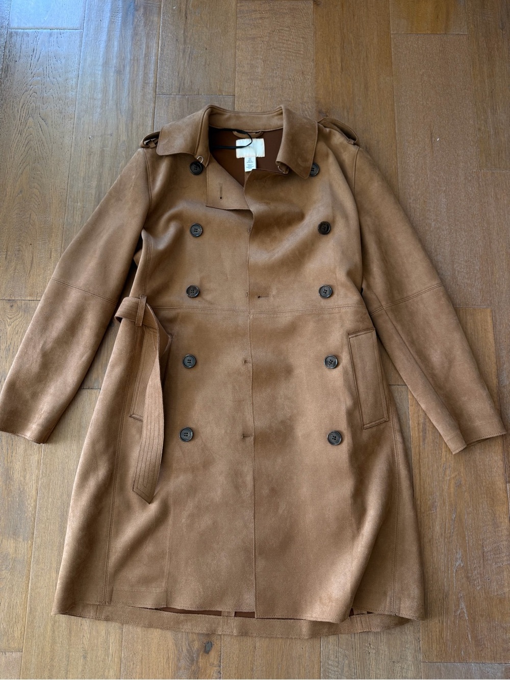 H&M Double-Breasted Trench Coat- Faux suede